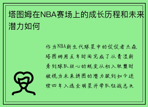 塔图姆在NBA赛场上的成长历程和未来潜力如何